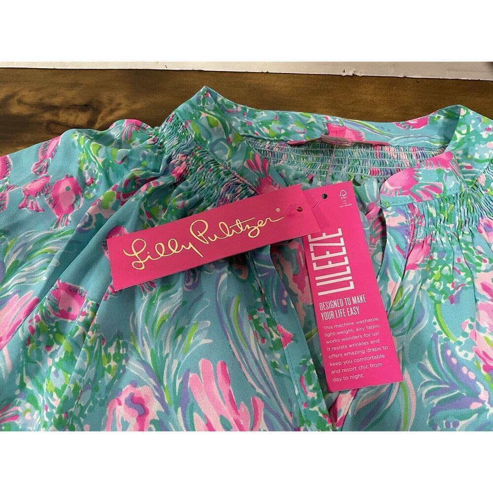 Lilly Pulitzer DAKOTA Top Blouse Amalfi Blue Fishes - Size XS - $128 - Picture 6 of 10